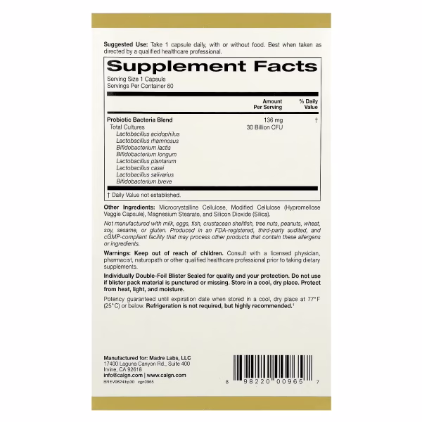 California Gold Nutrition, LactoBif® 30 Probiotics, 30 Billion CFU, 60 Veggie Capsules - Image 3