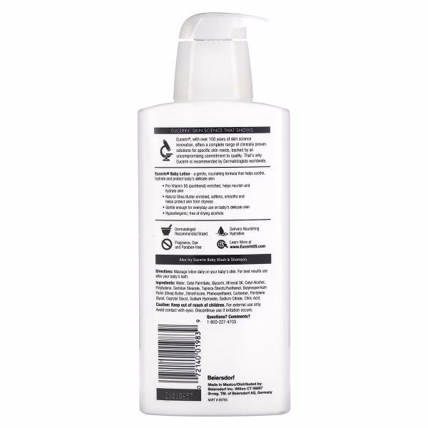 Eucerin, Baby Lotion, Fragrance Free, 13.5 fl oz (400 ml) - Image 3